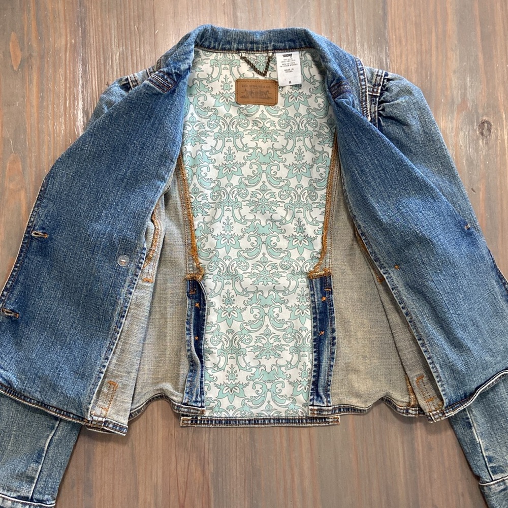Vintage Levi Women’s Denim Notch Collar Double Breasted 2 Pocket Jacket - Medium - Picture 7 of 8
